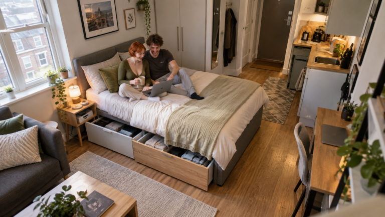Best Compact Beds for Studio Flats UK in a small British studio apartment