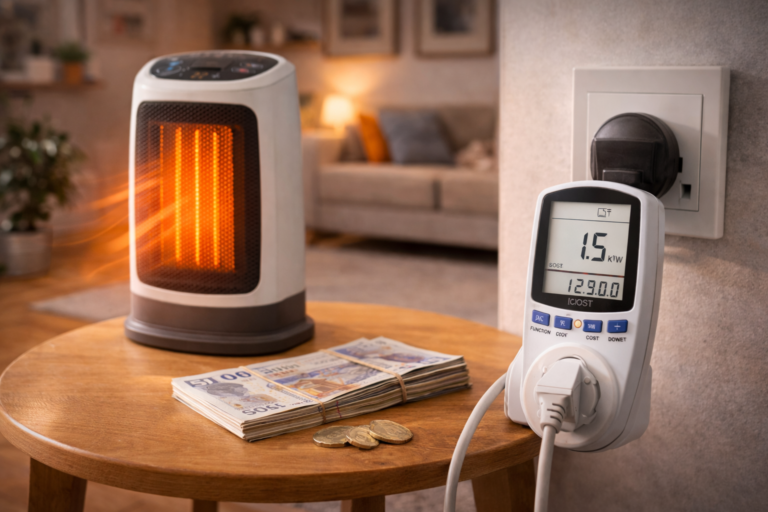 do ceramic heaters use a lot of electricity uk with portable heater and smart plug energy monitor showing running cost