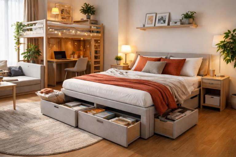 best compact beds for studio flats uk with storage loft and space saving design
