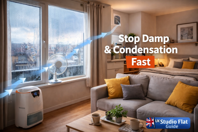 how to reduce damp in a studio flat with dehumidifier ventilation and condensation control in uk apartment