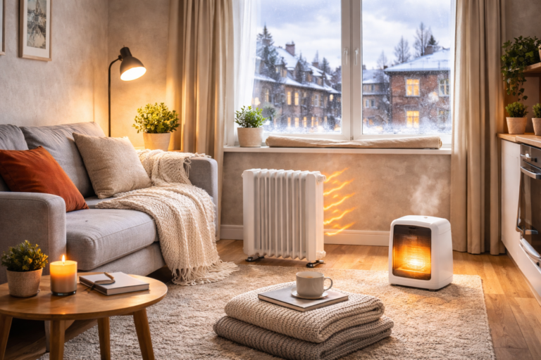 how to keep a studio flat warm in winter without central heating using portable heaters blankets and insulation in a cozy uk apartment