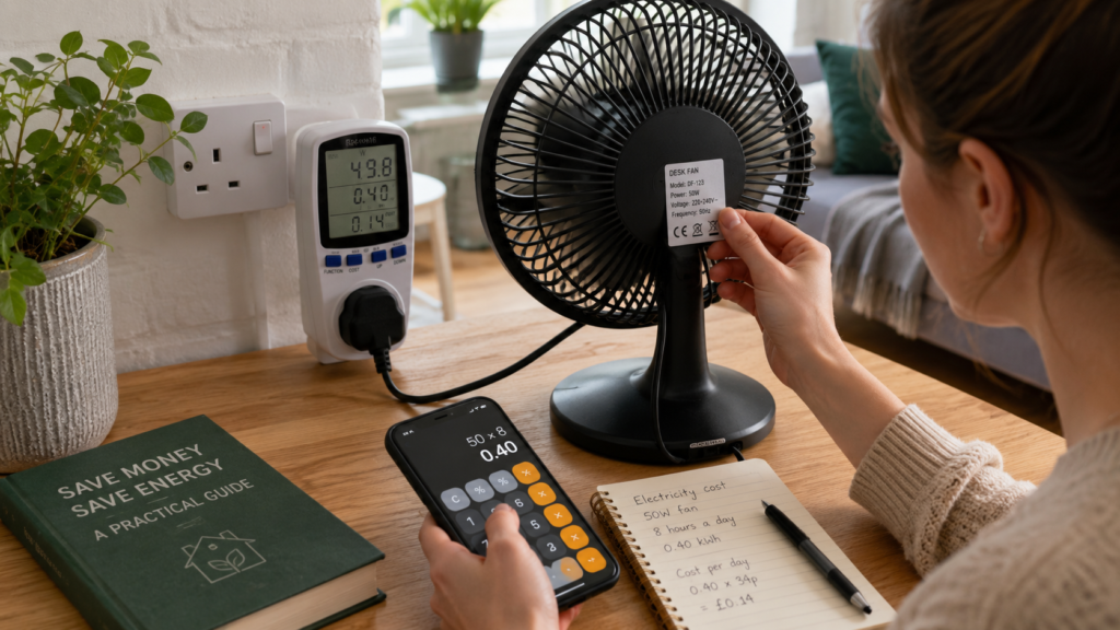 Checking fan wattage and electricity use to calculate fan running cost UK