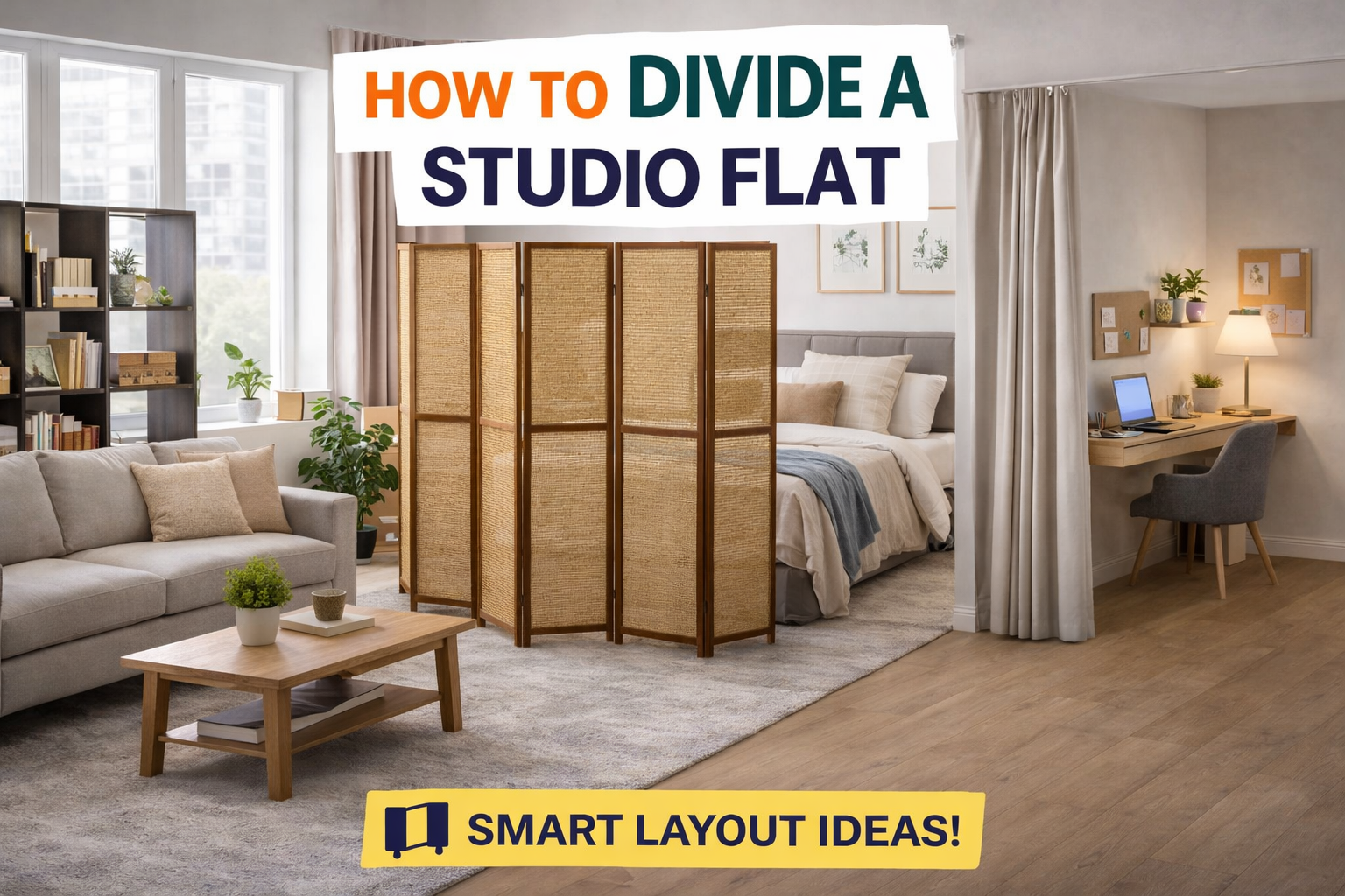 how to divide a studio flat using room dividers and furniture zoning