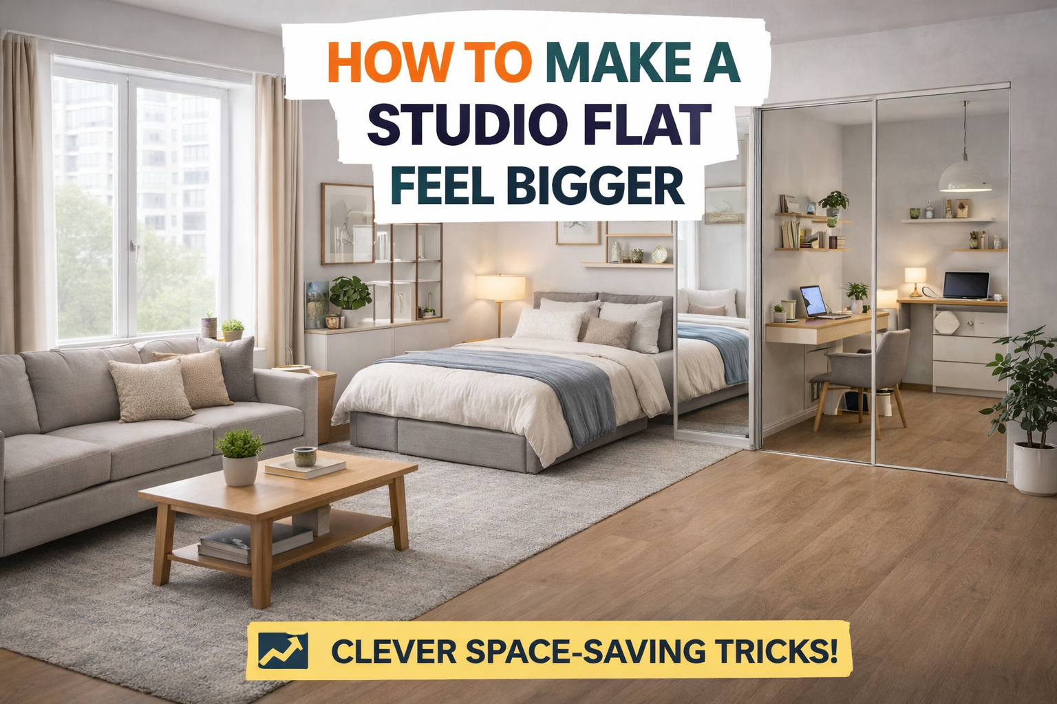 how to make a studio flat feel bigger using smart layout and mirrors