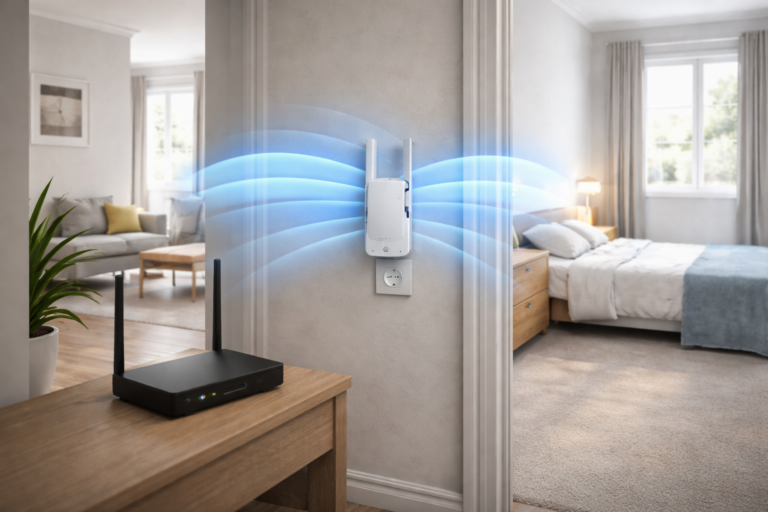 where to place a wifi extender in a small flat uk positioned midway between router and weak signal area for optimal coverage