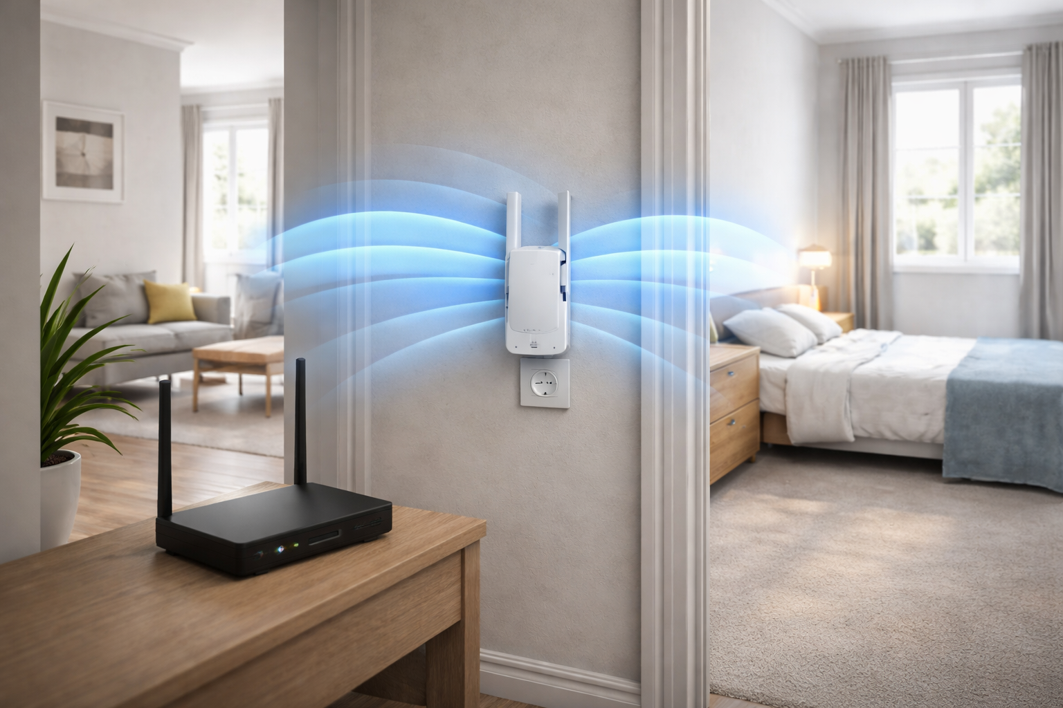 where to place a wifi extender in a small flat uk positioned midway between router and weak signal area for optimal coverage