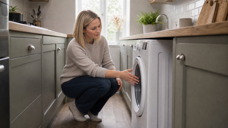 Best narrow washing machines for small spaces UK in a compact galley kitchen