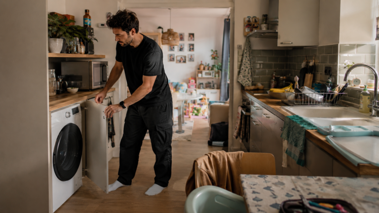 how to hide a washing machine in a small kitchen