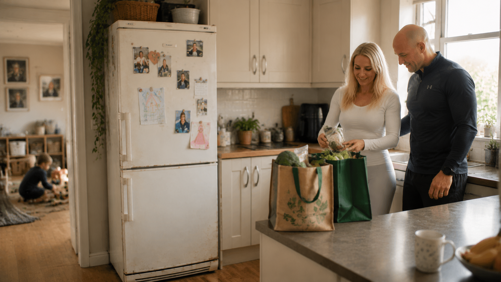 How Long Should a Fridge Freezer Last UK showing an older fridge freezer in a realistic home kitchen