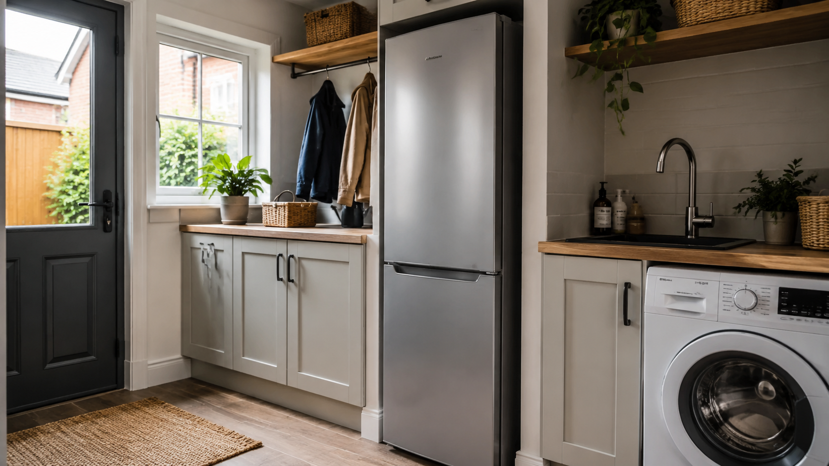 Can You Put a Fridge Freezer in a Utility Room showing a compact UK utility space with a fridge freezer