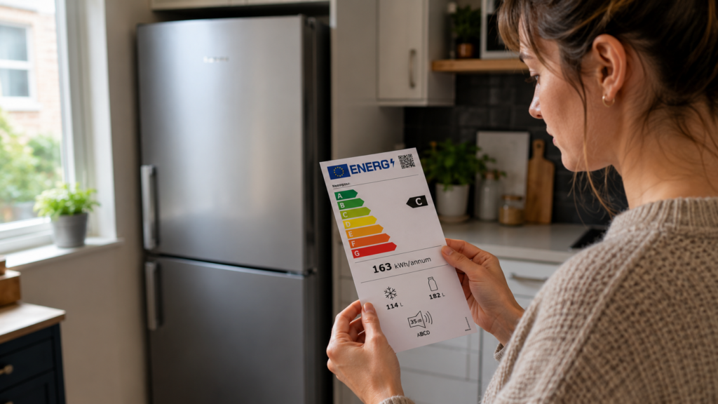 Checking the energy rating of a fridge freezer