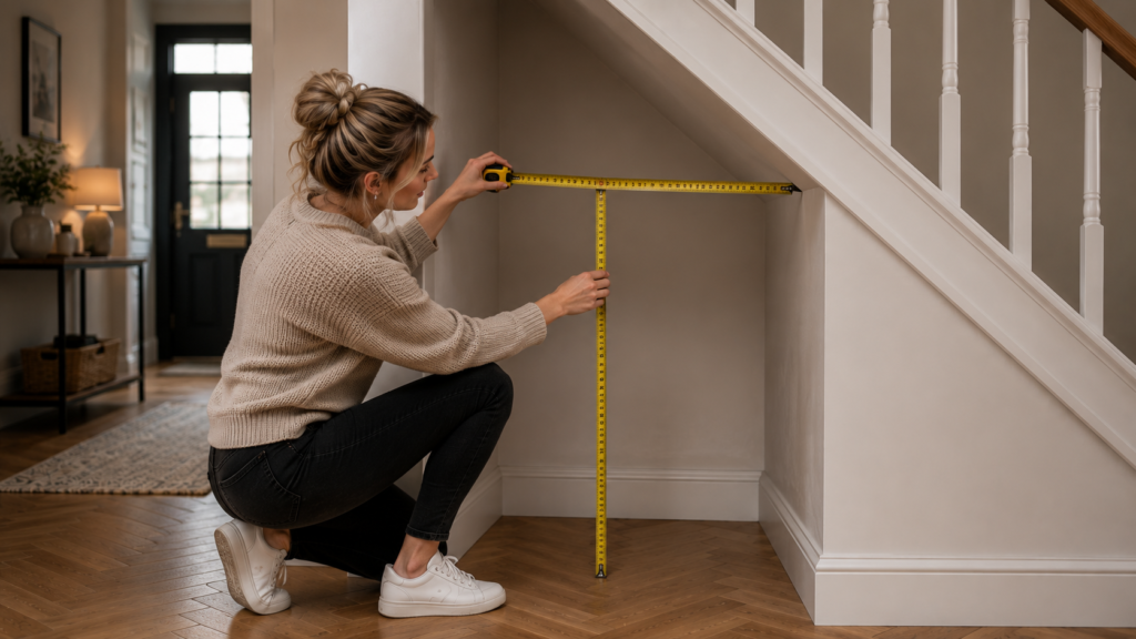 Measuring an under-stairs space for a fridge freezer