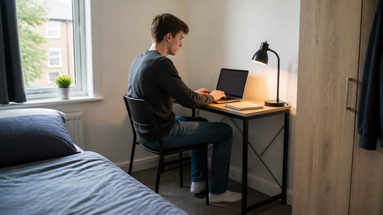 Compact desks for students UK university bedroom study setup