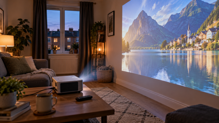 Best Short Throw Projectors UK projecting a large image in a small living room