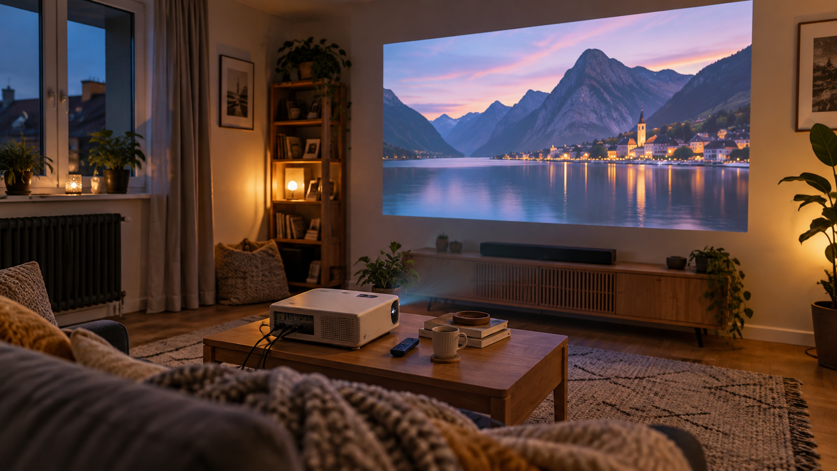 Projector Throw Distance shown from a low angle in a small UK room