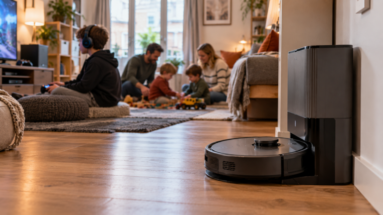 Self-Emptying Robot Vacuums in a compact UK family flat with an automatic dust-emptying dock