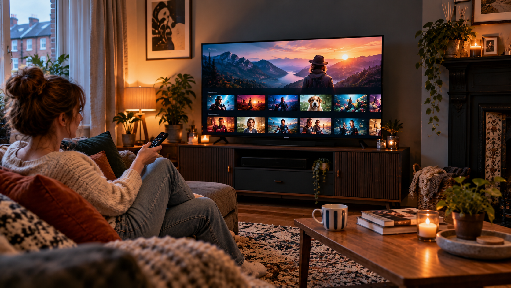 Fire TVs in a compact UK living room showing an easy-to-use streaming interface